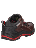Zapato de seguridad en cuero café, plantilla Kevlar, soporte y confort óptimos.
