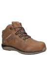 Calzado camel con cordones reflectantes y construcción cementada, ideal para entornos laborales.