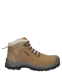 Zapato camel con puntera de composite y plantilla de Kevlar, alta protección certificada.