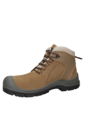 Zapato de seguridad unisex camel en cuero Nobuck, ideal para entornos laborales exigentes.
