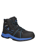 Calzado de seguridad negro con forro de cuero y tela waterproof, ofrece aislamiento térmico Thinsulate.