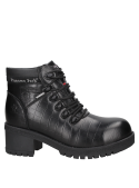 Calzado de seguridad femenino negro, taco bloque 6,5 cm, ideal para comodidad y protección laboral.