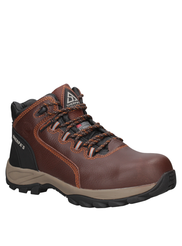 Zapato de seguridad beige con costuras visibles y estilo utilitario, perfecto para combinar con ropa casual o de trabajo.