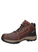 Zapato de seguridad café para hombre, diseñado para trabajo y actividades outdoor, con refuerzos en punta y talón.