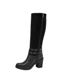 Bota negra de cuero para mujer, sofisticada y moderna, ideal para un look estiloso con suela antideslizante funcional.
