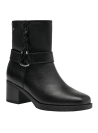 Elegante botín negro de cuero para mujer, altura media del caño, combina funcionalidad con un aspecto pulcro y artesanal.