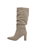 Bota taupe de cuero gamuzado para mujer, con tacón bloque que ofrece estabilidad y comodidad para el uso diario.