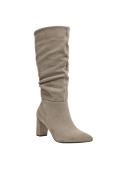 Bota taupe de gamuza para mujer, elegante y casual, tubo hasta la rodilla.
