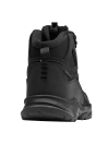 Botín negro de cuero y textil para hombre, estilo outdoor, diseño robusto y paneles superpuestos.