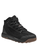 Calzado outdoor negro de cuero para hombre, combina funcionalidad y estilo, con elementos protectores y confortables.