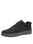 Zapatilla casual negra de cuero para hombre, con suela de surcos profundos para mejor tracción y estabilidad.