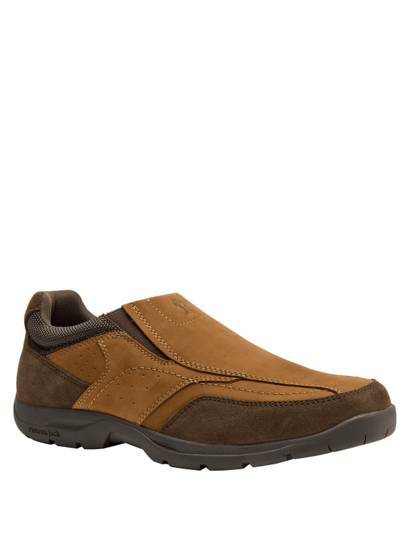 Zapato mocasín de cuero café para hombre, estilo casual, con empeine liso y costuras visibles que aportan elegancia.