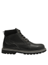 Botín negro de cuero masculino, estilo casual, con talón elevado y detalles artesanales, adecuado para un uso prolongado.