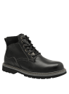 Calzado casual de cuero negro para hombre con suela gruesa y diseño atemporal, ideal para cualquier clima.