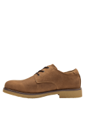 Calzado camel de cuero para hombre, diseño casual clásico con suela de goma gruesa, perfecto para entornos urbanos.