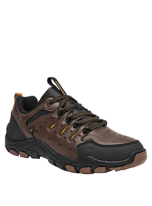 calzado outdoor marrón para hombre, interior acolchado para comodidad prolongada y detalles de costuras sólidas.