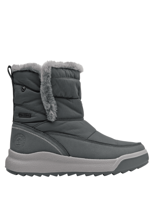 Bota azul de mujer estilo outdoor, diseño acolchado y abrigador con material sintético resistente al agua.