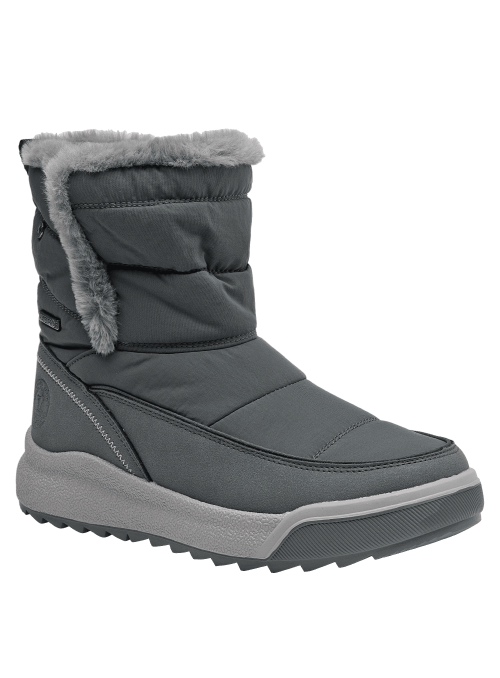 Bota azul de mujer estilo outdoor, diseño acolchado y abrigador con material sintético resistente al agua.