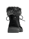 Botín negro de cuero para mujer, con detalles de pelo sintético en el forro, perfecto para climas fríos y estilo casual.