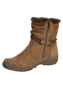 Bota de cuero camel para mujer, con ajuste relajado, borde de peluche y suela resistente, perfecta para uso diario.