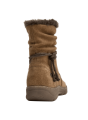 Calzado casual camel de cuero gamuzado para mujer, con forro de peluche y suela antideslizante robusta.