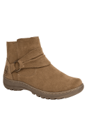 Botín camel de cuero para mujer, estilo casual, con diseño moderno y funcional, caña media para protección y soporte.