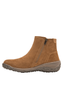Botín de cuero camel para mujer, diseño casual con cremallera lateral y suela antideslizante, perfecto para la ciudad.
