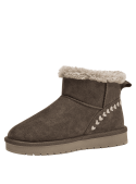 Pantubota café casual para mujer con acabado sintético tipo terciopelo y forro peludo, ideal para climas fríos.