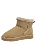 Pantubota camel casual para mujer con forro peludo interior, ideal para invierno y combinar con jeans o leggings.
