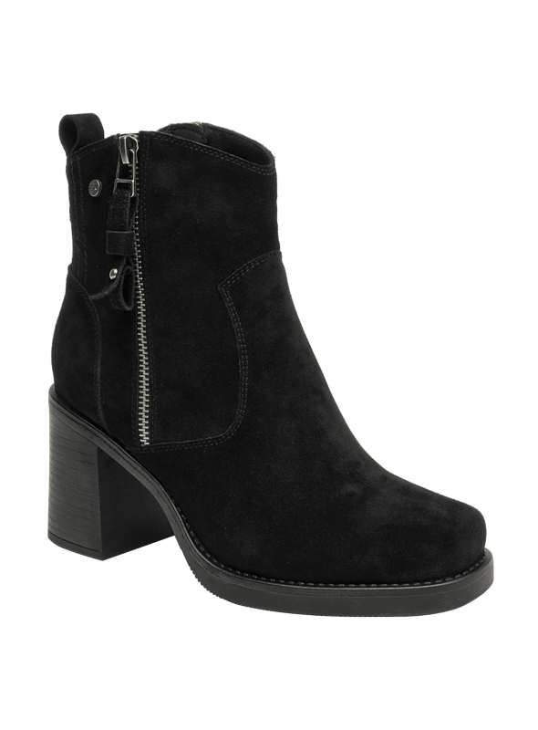 Botín taupe de cuero para mujer, estilo casual, con detalles en gamuza, brindando un toque moderno y sofisticado.