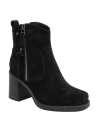 Botín negro de cuero para mujer, estilo casual con taco ancho y altura media, ideal para uso diario y máxima comodidad.