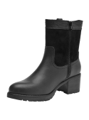Bota casual para mujer en cuero negro, con suela antideslizante y patrón de agarre para tracción segura en la ciudad.
