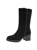 Bota casual negra de gamuza para mujer, perfecta para uso diario, combinando estabilidad y comodidad.