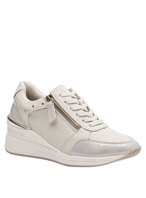 ""Zapatilla casual de cuero crema para mujer, con diseño moderno y detalles urbanos