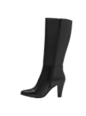 Bota de cuero negra para mujer, con cierre posterior que ofrece ajuste ceñido y fácil colocación.