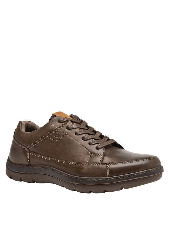 Zapato gris de cuero para hombre, estilo casual con cordones, costuras visibles y suela gruesa, ideal para uso diario.