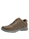 Zapato casual de cuero café para hombre, puntera redondeada y tirador en el talón, combina estilo y funcionalidad.