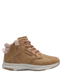 Botín camel de niña con material sintético y textil, diseño duradero y cómodo para movilidad estable en entornos urbanos.