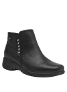 Botín negro de cuero para mujer, diseño moderno con caña corta y apliques laterales, ideal para uso urbano.