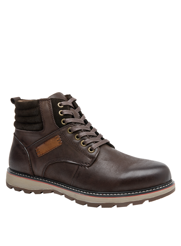 Calzado de cuero café masculino, diseño robusto y funcional, con costura decorativa, ideal para moda urbana y comodidad.