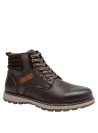 Botín marrón de cuero, estilo casual, con parche decorativo y cordones resistentes, adecuado para paseos al aire libre.