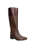 Bota café de cuero para mujer con diseño elegante y sofisticado, ideal para ocasiones formales e informales, con caña alta.