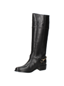 Bota negra de cuero para mujer con diseño elegante y sofisticado, ideal para ocasiones formales e informales.