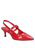 Zapato rojo de charol para mujer, diseño elegante y sofisticado en cuero, ideal para ocasiones formales, con tacón aguja.