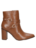 Botín camel de cuero para mujer, estilo casual, caña alta y tacón cuadrado, ideal para un look elegante.