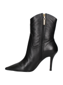 Botín de cuero negro para mujer, cubre el tobillo, ofrece soporte y sofisticación en ocasiones especiales.
