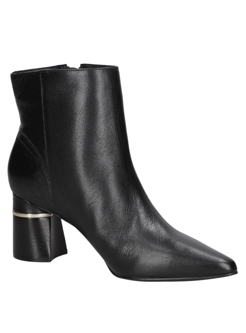 Botín casual de cuero negro para mujer, estructura cerrada hasta el tobillo, proporcionando comodidad y sofisticación.