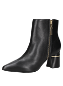 Botín negro de cuero para mujer, diseño elegante y minimalista, ideal para estilo casual con ajuste seguro hasta el tobillo.