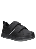 Zapatilla negra colegial para niño con velcro, diseño deportivo clásico, ideal para uso diario e informal.
