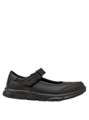zapatilla colegial negra con diseño clásico Mary Jane, correa ajustable y material fácil de limpiar para uso prolongado.